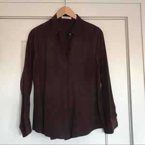 Chocolate brown silk blouse from Everlane